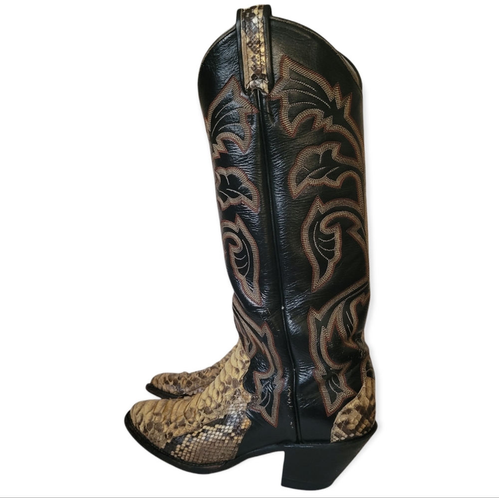 Larry Mahan Cowboy Boots Full Python Snakeskin Le… - image 8